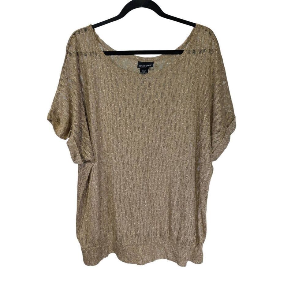 Lane Bryant Beige & Gold Short Sleeve Top Women's Size M